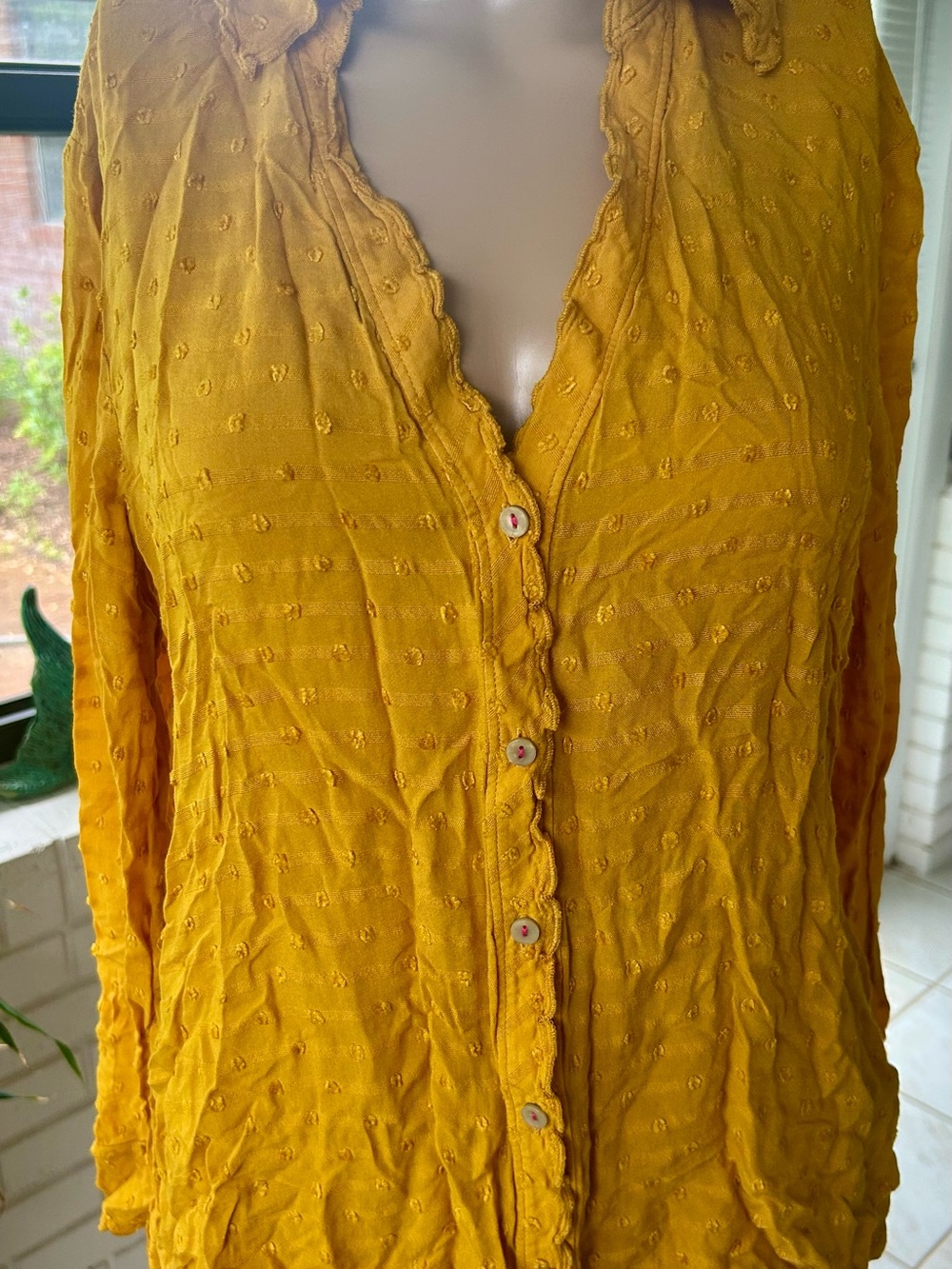 Anthropologie Golden Yellow Button-Front Textured Blouse